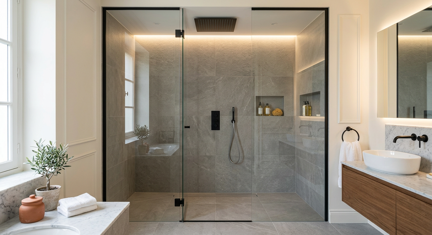 Installation de salle de bain moderne avec douche à l'italienne à Torcy 77